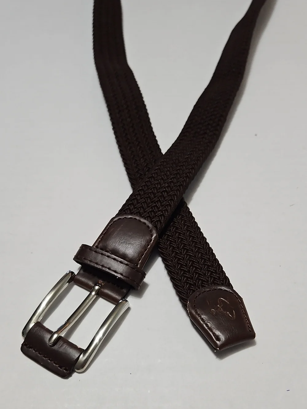 Bulliant Men’s Dark Brown Braided Stretch Belt with Silver Buckle Size 47